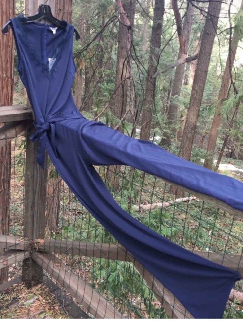 Sleeveless Navy V‑Neck Jumpsuit with Self Tie Waist